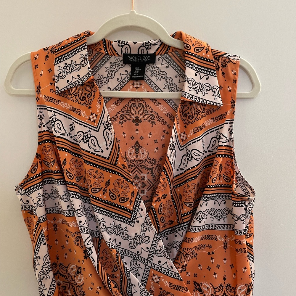 Rachel Zoe Orange and White Paisley Sleeveless Top